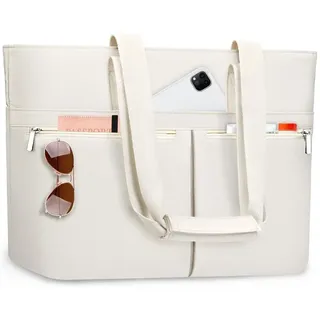 Strandtasche XXL, reinbeige, Reißverschluss, mehrere Taschen, für Strand