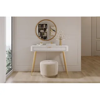 MOEBLO Schminktisch PHOLX, Gold-Schwarz Glamour Design, Schubladen, 80cm weiß