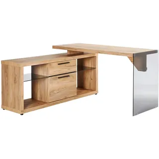 Mid.you Eckschreibtisch, Eiche, Glas, Holzwerkstoff, 2 Schublade(n) Schubladen, rechteckig, Wange, 140x74x141.8 cm, Stauraum, seitenverkehrt montierbar, Arbeitszimmer, Schreibtische, Eckschreibtische