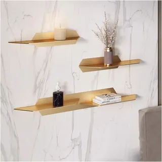 Schweberegal Bauernhof 3er Set Gold Schweberegal Metall Wandregal für Wanddekorationsaufbewahrung, schwebendes Bücherregal, moderne Wandregale für Badezimmer