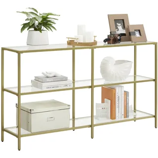 VASAGLE Konsolentisch, Oberfläche aus Hartglas, Beistelltisch | Moderner Sofatisch, einfacher Aufbau, verstellbare Füße, Blassgold und Klarglas, BARIS Kollektion LGT024A01
