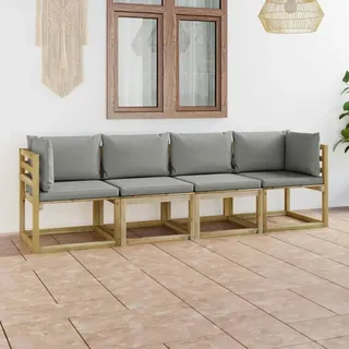 vidaXL 4-Sitzer-Gartensofa mit Grauen Kissen