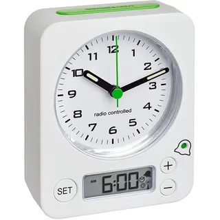 TFA-Dostmann Funk-Wecker Combo TFA 60.1511 Reisewecker Analogwecker (weiß-grün mit Batterien)