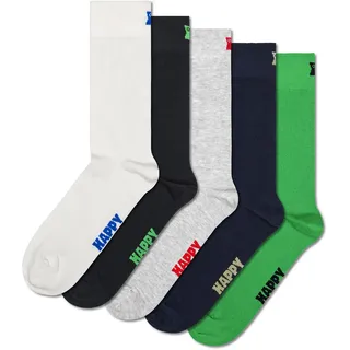 Happy Socks Classic Crew Socken für Damen und Herren – Einfarbig Grün, Schwarz, Blau, Weiß und Grau – 5er-Pack, Größe 36–40 - 36-40