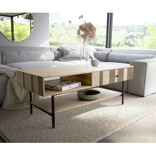 DELIFE Couchtisch Nereos, Mango White Wash 130x60 cm Metall Schwarz grau