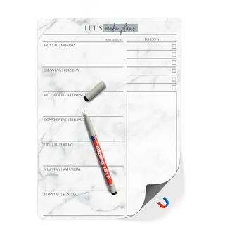 TOBJA Magnettafel Menüplaner A4 "Magnetfolie" wiederbeschreibbar + Stift, Wochenplaner magnetisch inkl. edding