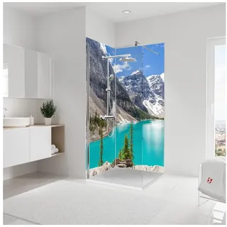 Schulte Badrückwand DecoDesign Foto über Eck Bergsee, (Set, 2-tlg), Wandverkleidung, fugenloser Fliesenersatz, Duschrückwand blau
