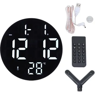 Runde Digitale Led-wanduhr (12/24 Stunden), Geräuschlos, Usb-betrieben, Modern, Für Wohnzimmer, Schlafzimmer, Klassenzimmer, Büro