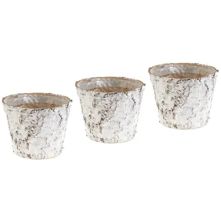 Viana Topf mit Birkenrinde geweißter Pflanztopf Ø15cm H12,5cm 3er-Set Deko Weihnachts-Deko Shabby Vintage, 3 Stück - Einheitsgröße