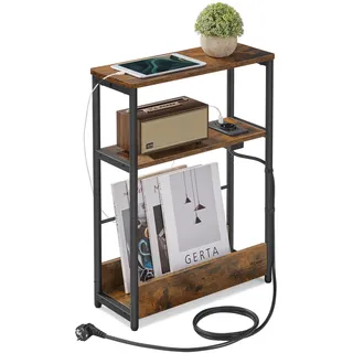 VASAGLE Beistelltisch mit 3 Ablagen schmal, vintagebraun-tintenschwarz