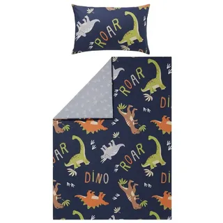 Erwin Müller Kinderbettwäsche Kinder-Wendebettwäsche, Renforcé, Renforcé Schriftzug: Dino, Roar/Tiermotive: Dinos blau