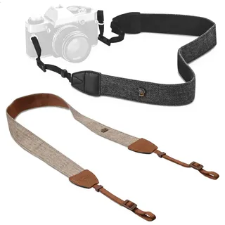 letuxaamz Kameragurt, Camera Strap, Kamera Schultergurt aus Baumwolle, mit Sicherheitsclip für Reisen Fotografie und Alltag, Ideal für DSLR Kameras, 2er Set in Grau und Braun - Eine Größe passt allen