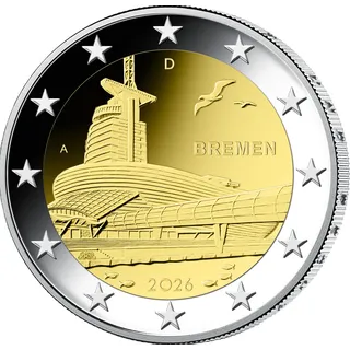 2-Euro-Gedenkmünze 2026 Bremen im Komplettsatz