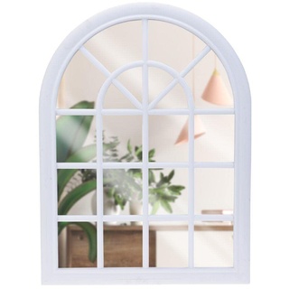 Spiegel Wandspiegel Halbrund | Dekospiegel mit Fensteroptik Vintage Retro-Stil | Weiß Rahmen 60x45x2,5 cm