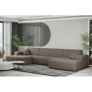 Wohnlandschaft Sofa U-Form NANCY in Stoff Neve Taupe - Taupe