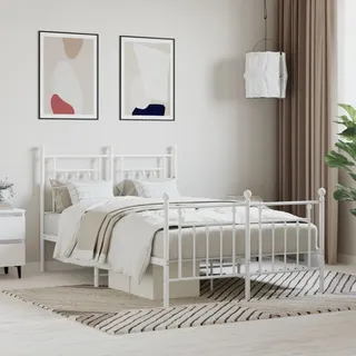 vidaXL Bettgestell mit Kopf und Fußteil Metall Weiß 120x200 cm - Bettgestell - Bettgestelle - Bettrahmen - Bett - Weiß