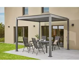 Sunfun Maja Slim Gartenmöbel-Set mit Pavillon Milos  (6 -tlg., Glas/Aluminium/Textilen, Anthrazit, Rückenlehne verstellbar)