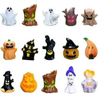 15 Stück Mini Halloween Deko Harz Halloween Figuren Klein Kürbis Geister Dämon Baumstumpf Miniaturfiguren Zubehör für Puppenhaus Garten Outdoor Moos Kuchen Landschaft Tischdeko Heimdeko Horror Party