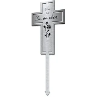 Kreuz Grabstecker Edelstahl wetterfest | Individuell mit Namen oder Spruch | Grab Deko selbst gestalten für Grab oder Garten Mensch oder Tier für Abschied & Trauer