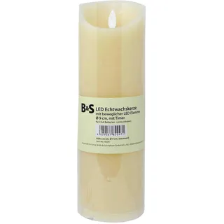 B & S LED Echtwachskerze rund bewegliche Flamme und Timer (H 30 x Ø 9 cm)