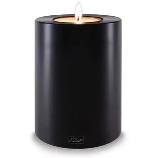 Qult Farluce Trend Schwarz ∅ 8 cm • Teelichthalter in Kerzenform • Kerze • Kunststoffkerze in Kerzenoptik • Teelichtkerze mit Teelichteinsatz • inkl. Teelicht (Höhe 12 cm)