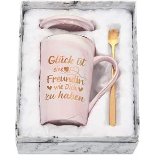 Joymaking Tasse Geschenk für Freundin Schwester Lustig Geburtstagsgeschenk mit Spruch Glück ist eine Freundin wie dich zu haben Freundschaft Geschenk Weihnachtengeschenk, 400ml Rosa