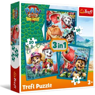 Trefl – Paw Patrol, Paw Patrol und Dinosaur Island – 3-in-1-Puzzle | 20 bis 50 Teile – verschiedene Schwierigkeitsgrade, ein Spielvergnügen für Kinder ab 3 Jahren
