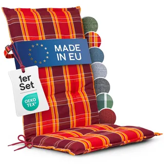 Homeoutfit24 Hochlehner Auflagen, Made in EU, 1er Set, Rot-Kariert | 120x50 cm, Gartenstuhlauflagen Sitzauflagen, Oeko-Tex zertifiziert, Hochlehner Polster