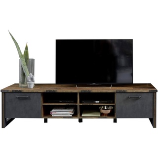 Lowboard TV-Lowboard PRIME, B 207 cm, Old Wood Dekor, 2 Klappen, 4 offene Fächer braun|grau