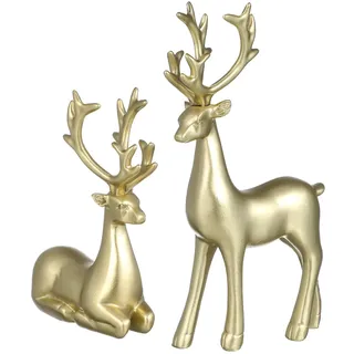 ULTECHNOVO Rentier Deko Hirsch Figuren Gold 2er Set, Weihnachtsdeko für Wohnzimmer Tisch, Moderne Statue aus Kunstharz, Elegante Dekoration für Weihnachten