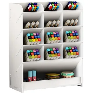 Hggzeg Weiße Stifthalter-Aufbewahrungsbox, multifunktionaler Schreibtisch-Organizer, Stiftehalter für Schule, Zuhause, Büro, Kunstbedarf (PB12 weiß)