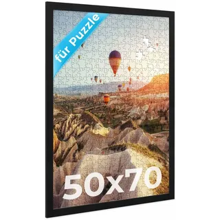 PHOTOLINI Puzzle Bilderrahmen 50x70 Schwarz, Rahmen Puzzle 500-1000 Teile | Puzzle Rahmen 70x50 Holz MDF zum Aufhängen, Bilderrahmen für Puzzle 50 x 70 cm mit Acrylglas, Puzzlerahmen 500-1000 Teile