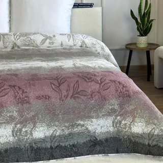 Euromat Tagesdecke Steppdecke Bettüberwurf (Ohne Kissenbezüge) Größe: 220x240 cm (Grau Weiß Rosa Blumen- SY-6761)