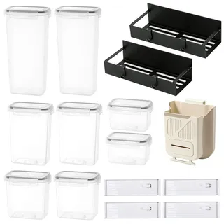 UnboxG Küchen Aufbewahrung Set, 8 luftdichte Vorratsdosen + 2 magnetische Gewürzregale + 4 Schubladenteiler + hängender Küchenmülleimer, platz...
