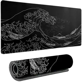 Rairsky Meereswellen-mauspad,800mmx300mm Mousepad XXL Gaming | 3 mm Dicke rutschfeste Gummi,Gaming Mouse Pad,Mousepad Anime,Mauspad mit Design für Computer,PC,Laptop (Meereswelle,Schwarz)