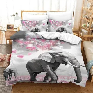 Famanu Bettwäsche Set - Mikrofaser - Kinderzimmer Nachbildungation - Lebendiger 3D Druck - 140x200cm - Elefanten Design