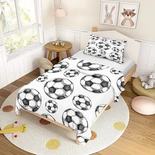ENEN Bettwäsche-Sets Kinder Bettwäsche Set, Bettbezug mit Kissenbezug, 3D Fußball Kuschel Bettwäsche mit Reißverschluss Für Mädchen und Jungen (Skizze Fußball,100x135cm)