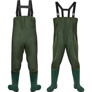 EINFEBEN Wathose Anglerhose Angelhose Teichhose Watstiefel Watthose mit Stiefel PVC Gummi 46/47 - Grün - XXL