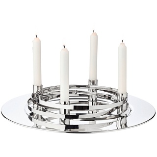 EDZARD Adventskranz La Avia, (40 cm) Kerzenhalter für Stabkerzen, Adventsleuchter als Weihnachtsdeko für 4 Kerzen, Kerzenkranz als Tischdeko mit Silber-Optik silberfarben