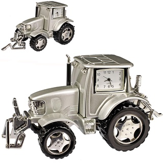 alles-meine.de GmbH kleine - Tischuhr/Miniatur - Uhr - Traktor - Auto - aus Metall - 12,5 cm - batteriebetrieben - Analog - Batterie - Silber - grau - Zahlen Stehuhr/Standuhr..
