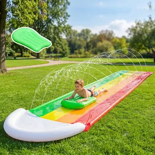 Kouamor Wasser Rutschbahn – 5M Lange Wasserrutsche mit Sprühdüsen & 2 Surfbrett – Wasserrutsche Garten für Kinder & Erwachsene – Slip and Slide – Outdoor Sommer Party Zubehör (Einzel)