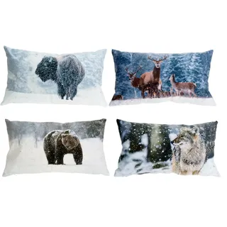 Dekokissen 50x30 cm Büffel Hirsch Bär Wolf Zierkissen Sofakissen Kissen Velours