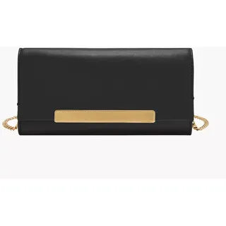 Fossil Damen Leder Geldbörse Portemonnaie Flap Wallet Crossbody Penrose Schwarz
