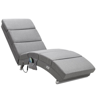 Casaria Relaxliege London mit Massage & Heizfunktion Ergonomisch Gepolstert Wohnzimmer Liegestuhl Polsterliege, Farbe:Stoff grau