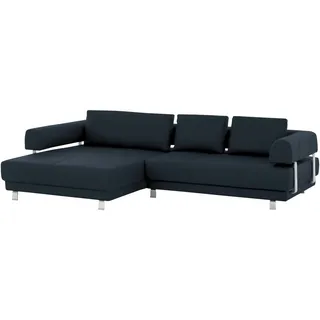Stylife Ecksofa, Dunkelblau, Metall, Echtleder, Dickleder, 3-4-Sitzer, Füllung: Polyurethan (Pur), Ottomane links, L-Form, 307x188 cm, Goldenes M, Typenauswahl, Fußauswahl, Lederauswahl, Stoffauswahl, seitenverkehrt erhältlich, individuell planbar, Wohnzimmer, Sofas & Couches, Wohnlandschaften, Ecksofas