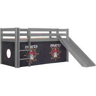 Vipack Hochbett Pino 218 x 210 x 114 cm Kiefer massiv grau pirat