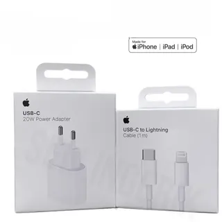 iPhone 15 - 14 - 13 - 12 - 11 Ladegerät - 20W USB-C Power Adapter (Netzteil) + 1m Lightning to USB-C Ladekabel - Weiß