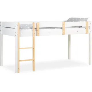 Homestyle4u Hochbett Kinder 90 x 200 cm Kiefer massiv weiß