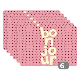 MuchoWow Platzset Bonjour - Tupfen - Rosa- Gelb, (6-St), Platzsets, Tischset, Abwaschbar, Tischsets, Platzdeckchen gelb|rosa
