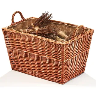 Kobolo Kaminholzkorb Holz eckig 0,40 m inkl. Jutestoff Braun